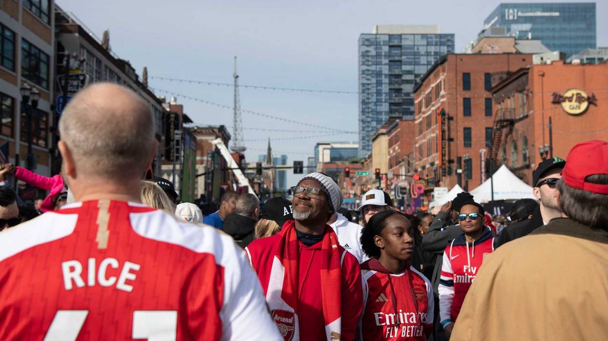 Neil Mitchell, and his daughter Lue Mitchell attend Premier League Fan Fest, off Broadway at Riverfront Park in Nashville, Tenn., Saturday, April 6, 2024.