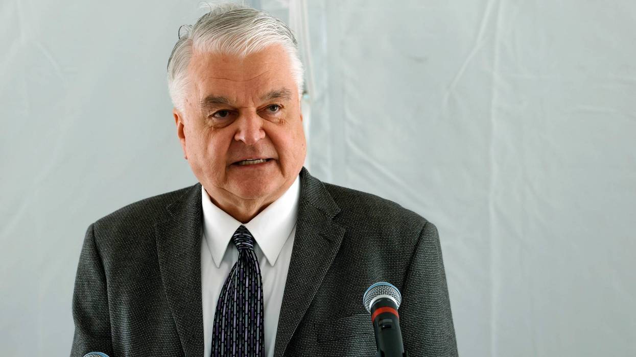 Nevada Gov. Steve Sisolak speaks during the launch of the 100-megawatt MGM Resorts Mega Solar Array on June 28, 2021 in Dry Lake Valley, Nevada.