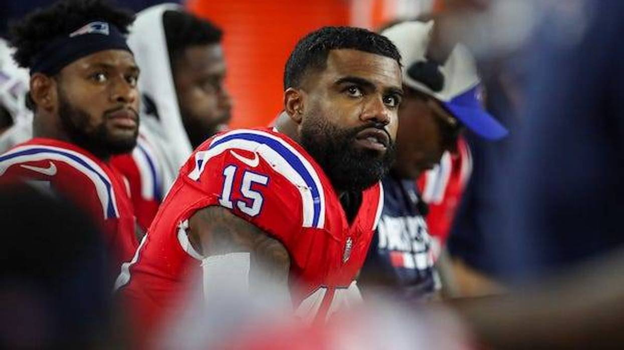 New England Patriots running back Ezekiel Elliott (15) reacts during the second half against the Miami Dolphins at Gillette Stadium