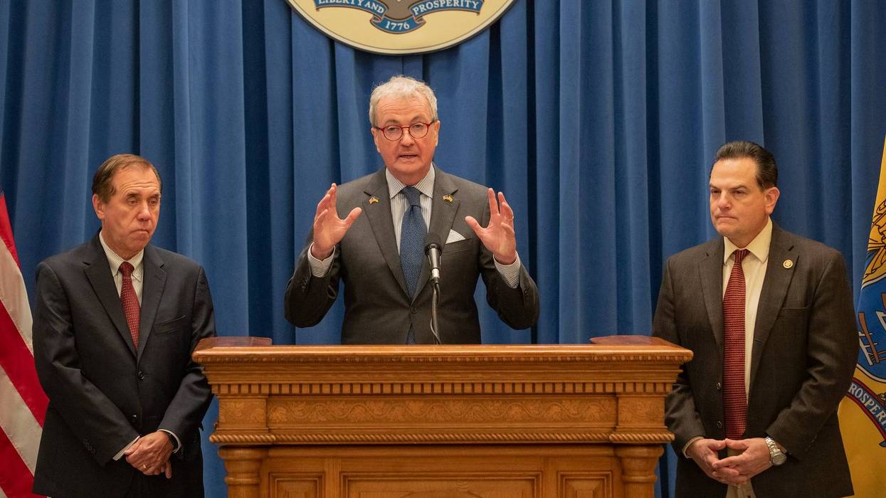 New Jersey Gov. Phil Murphy announces details of a property tax relief proposal for senior citizens with Assembly Speaker Coughlin and Senate President Scutari in Trenton.