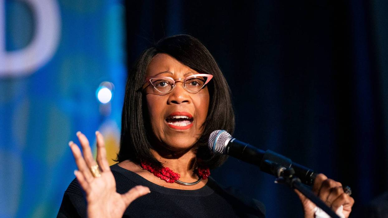 New Jersey Lt. Gov. Sheila Oliver speaks to supporters before New Jersey Gov. Phil Murphy's arrival for a victory speech at Grand Arcade at the Pavilion on Nov. 3, 2021, in Asbury Park, New Jersey.