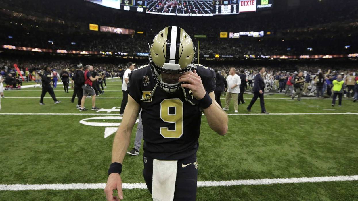 New Orleans, LA, USA; New Orleans Saints quarterback Drew Brees (9) leaves the field after losing to the Los Angeles Rams in the NFC Championship game