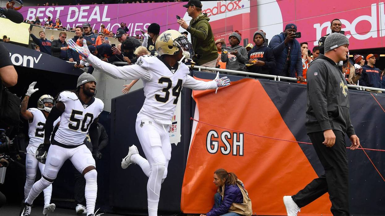New Orleans Saints defensive back Justin Hardee (34) takes the field before the game against the Chicago Bears at Soldier Field.