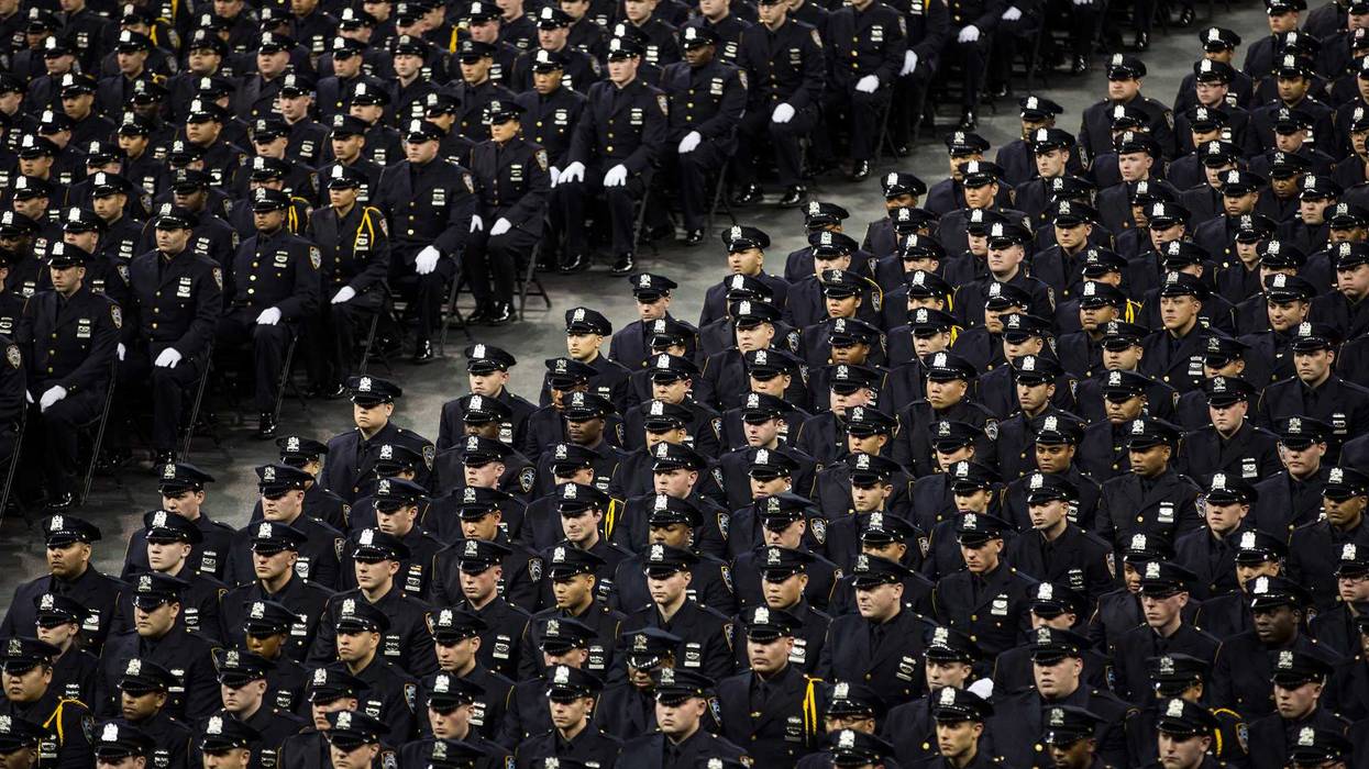 New police recruits attend an NYPD graduation ceremony.