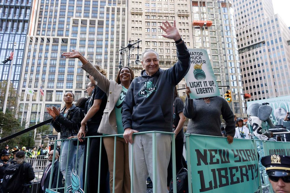 New York A.G. Letitia James and Senate Majority Leader Chuck Schumer attend the New York Liberty Ticker Tape Victory Parade & Rally on October 24, 2024