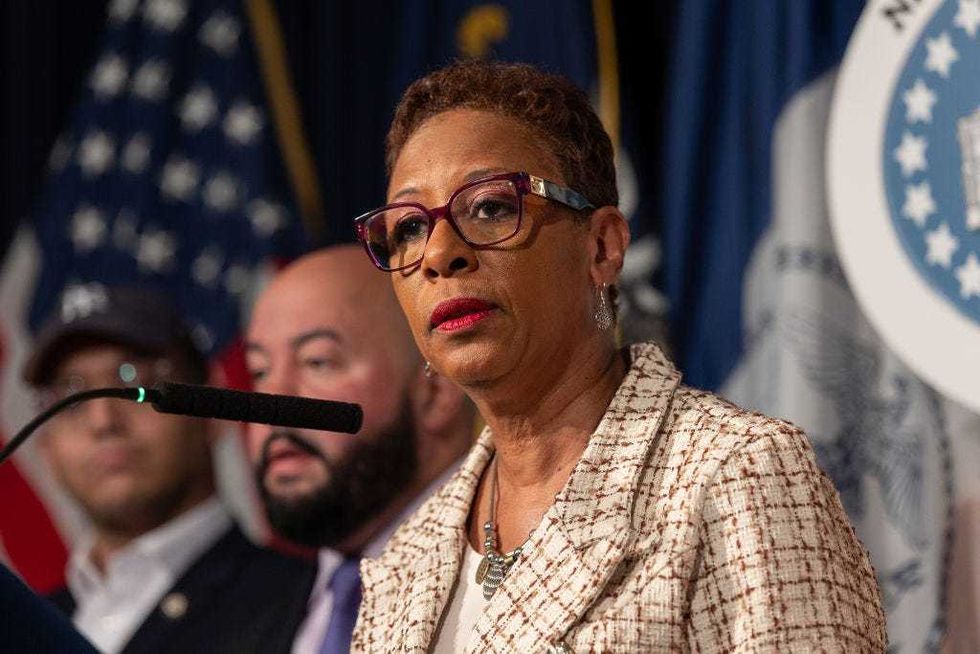 New York City Council Speaker Adrienne Adams speaks during a press conference before a New York City Council meeting at City Hall in Manhattan on Wednesday, Dec. 20, 2023.