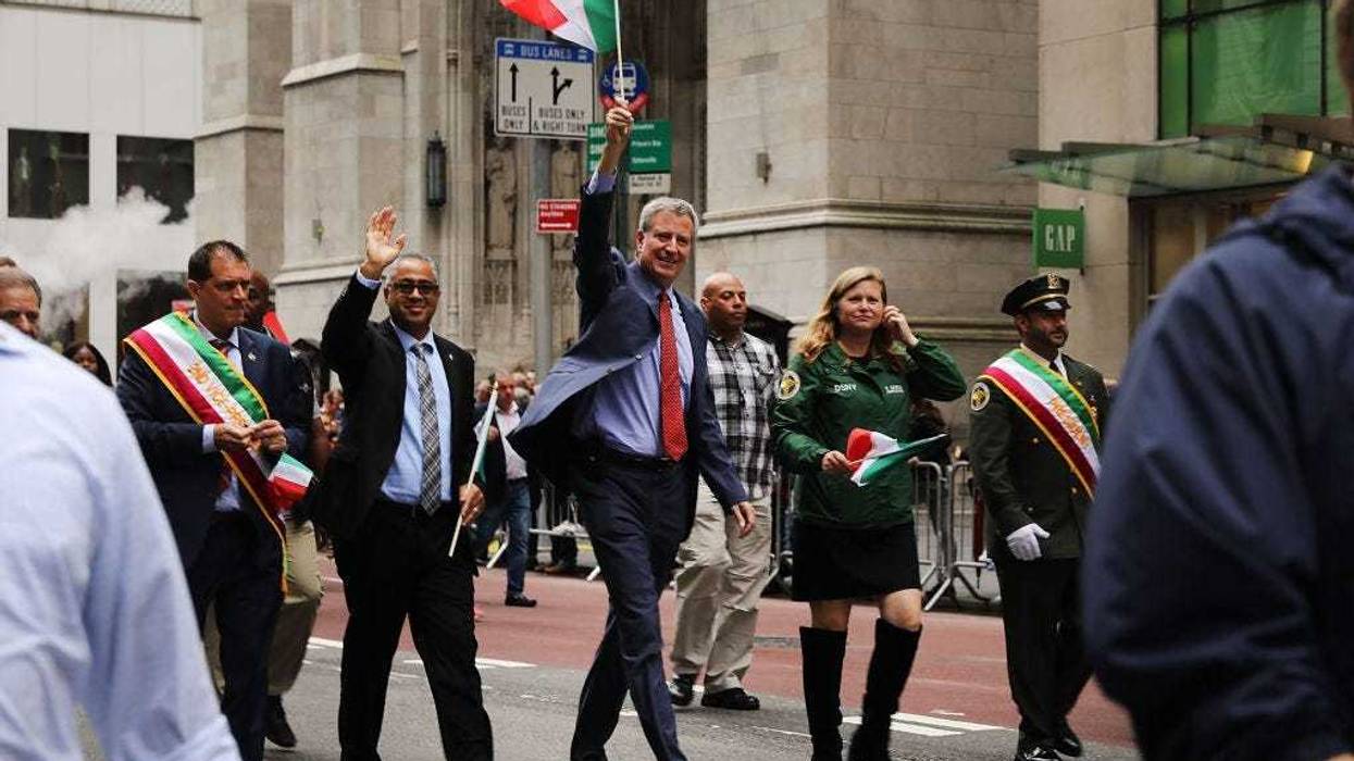 New York City Mayor Bill de Blasio marches in the annual Columbus Day parade on October 8, 2018 in New York City. Organized by the Columbus Citizens Foundation, the parade is billed as the world's largest celebration of Italian-American heritage and culture and has been run since 1929. The parade runs from 44th Street to 72nd Street and is also used as a showcase for local politicians, civic groups, marching bands and city workers.
