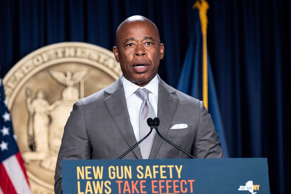 New York City Mayor Eric Adams (D) speaking at a press conference to announce new concealed carry gun laws.