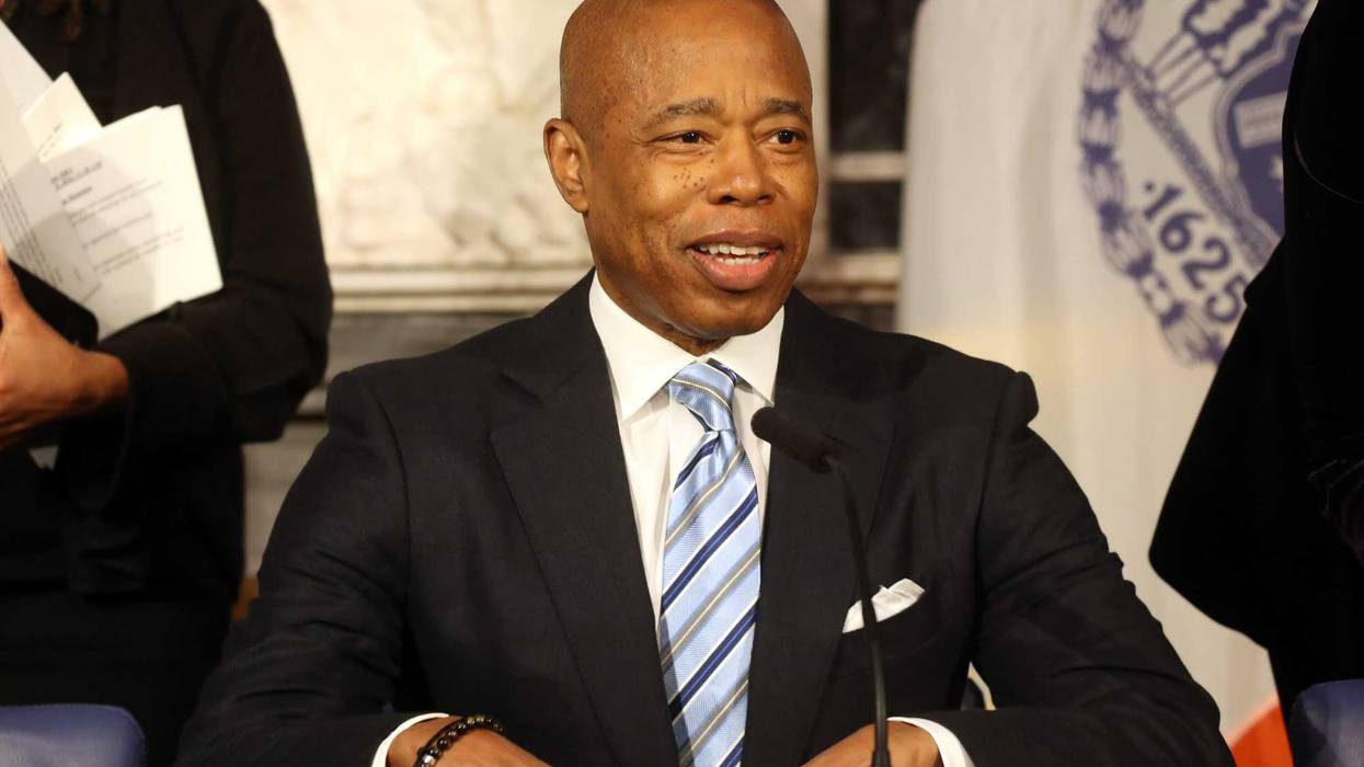 New York City Mayor Eric Adams holds a press availability at a news conference on Jan. 08, 2024 in New York City.