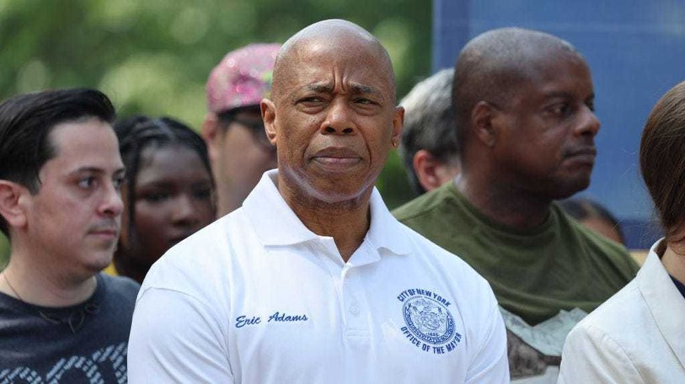 New York City Mayor Eric Adams is pictured at the Marcus Garvey Park in Harlem on Aug. 26, 2024.