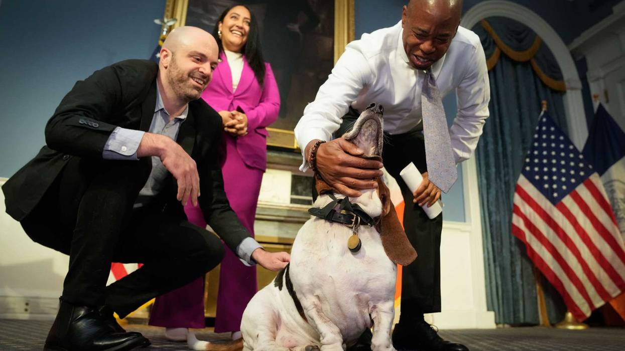 New York City Mayor Eric Adams with Dog Mayor, Sally at City Hall on Thursday, October 19, 2023.