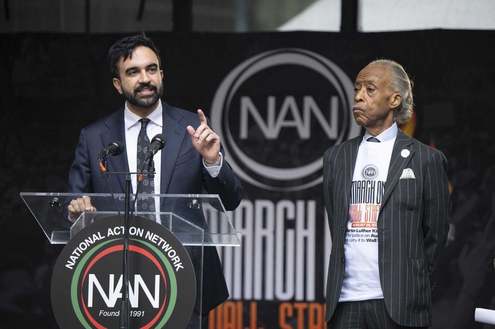 New York City mayoral candidate Zohran Mamdani speaks during the National Action Network (NAN) March on Wall Street
