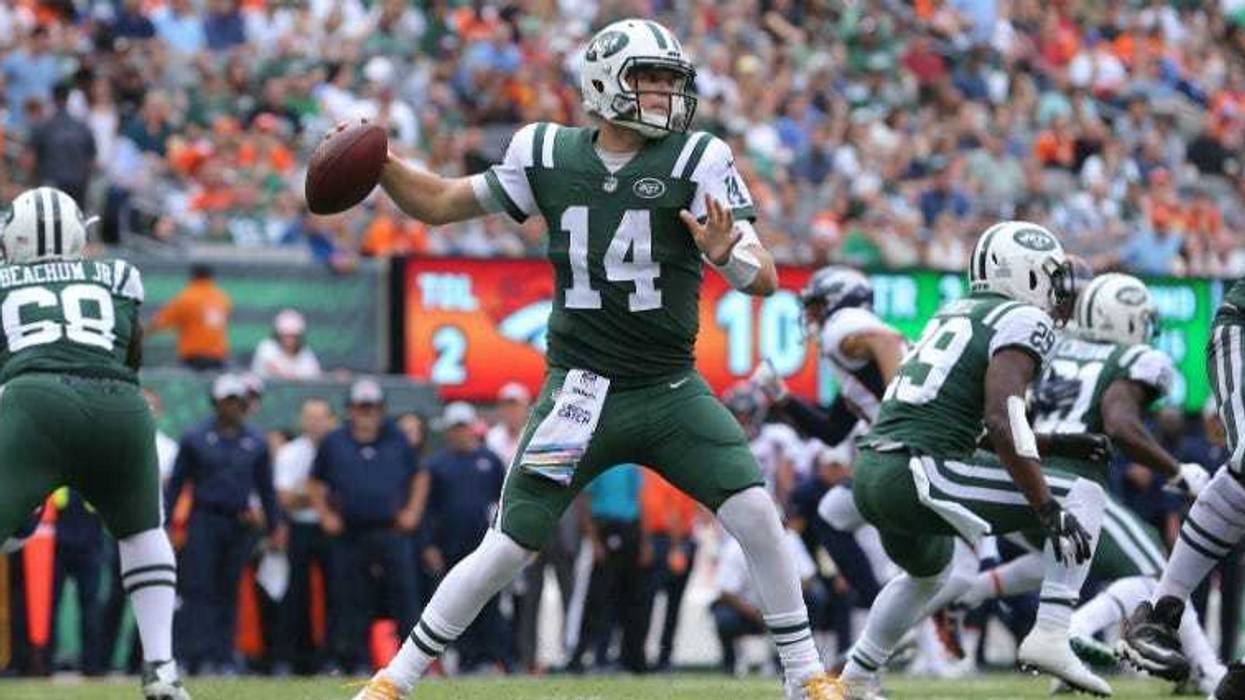 New York Jets quarterback Sam Darnold answers questions from media in locker room at Atlantic Health Training Center on May 4, 2018. Mandatory Credit: Noah K. Murray-USA TODAY Sports