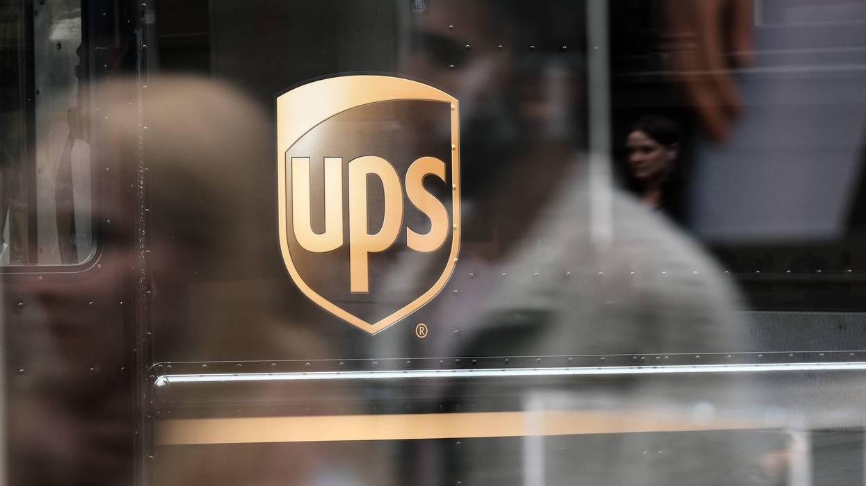 NEW YORK, NEW YORK - APRIL 26: A United Parcel Service (UPS) truck delivers boxes in Manhattan on April 26, 2022 in New York City. The Atlanta-based courier announced that revenue rose 6.4% to $24.4 billion in the first quarter.