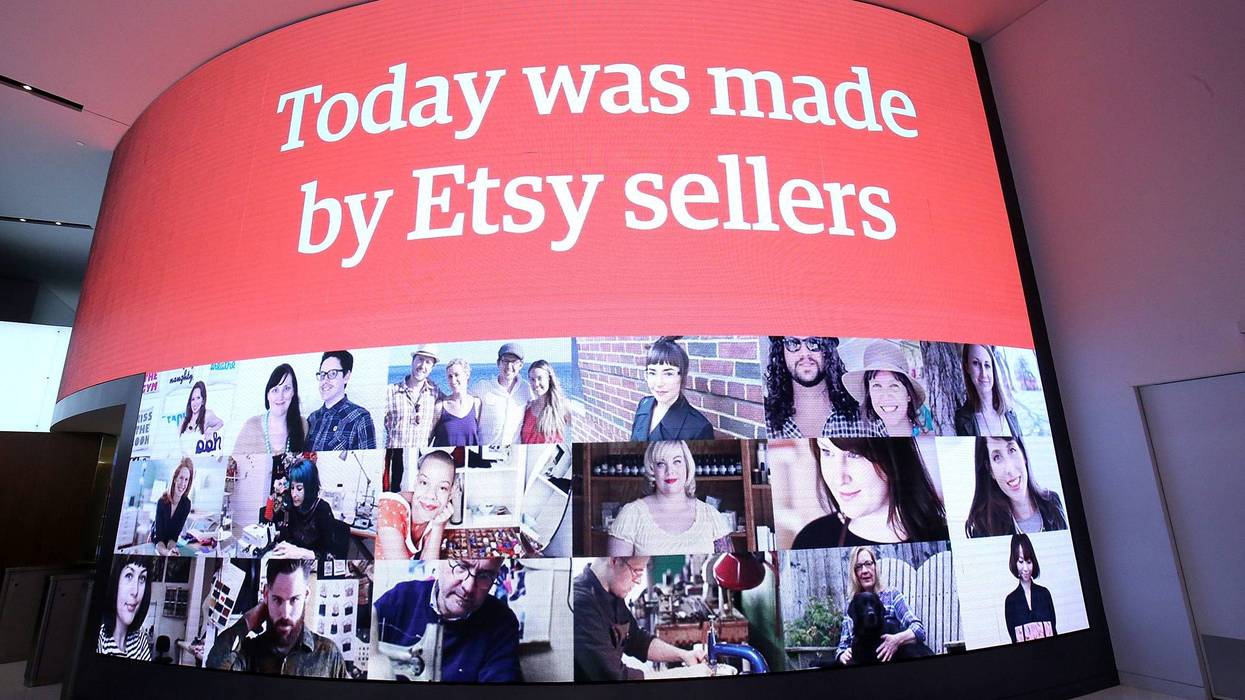 NEW YORK, NY - APRIL 16: Etsy Sellers Market in Times Square celebrating Etsy's celebration going IPO at Nasdaq on April 16, 2015 in New York City