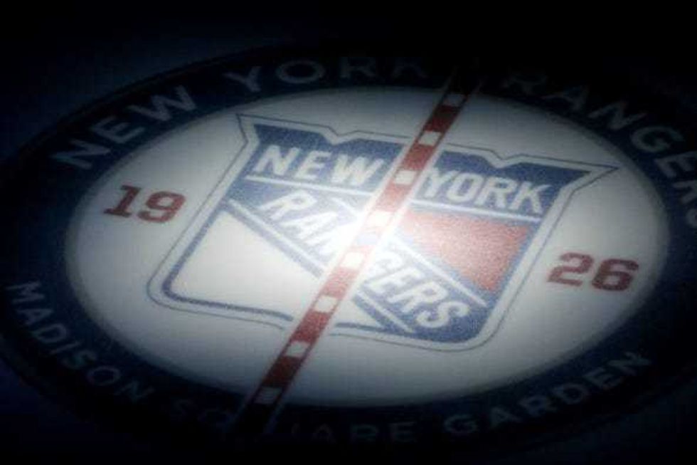 New York Rangers logo on the ice at Madison Square Garden