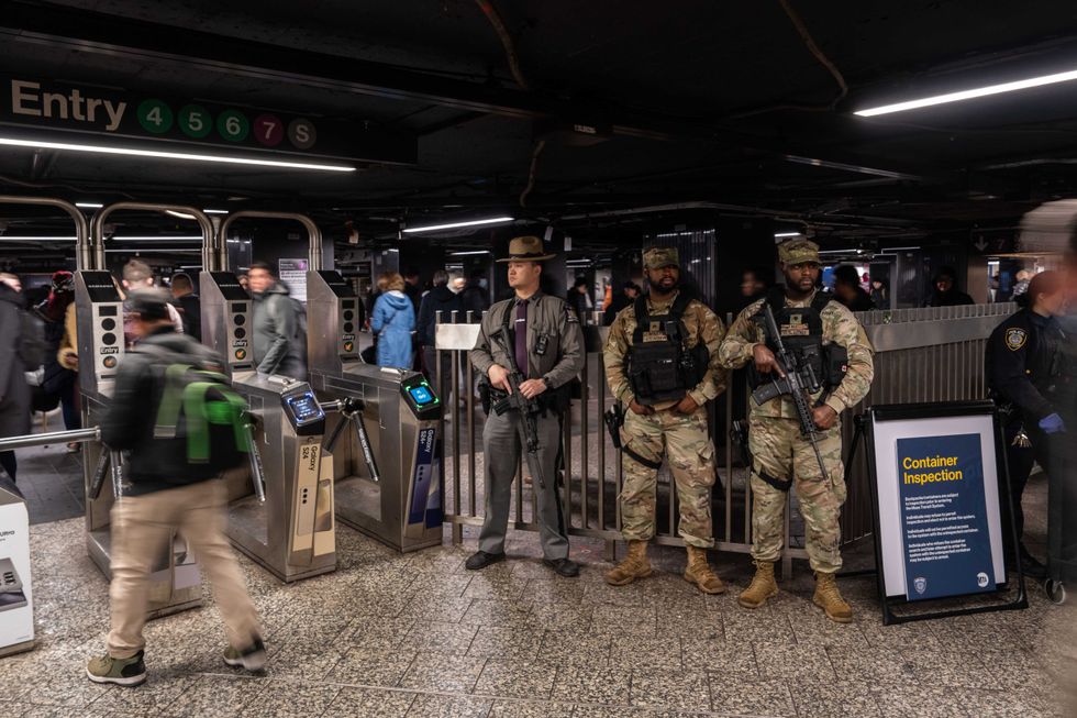 New York State Police, MTAPD and New York National Guard patrol and conduct container inspections at Grand Central Station on March 6, 2024