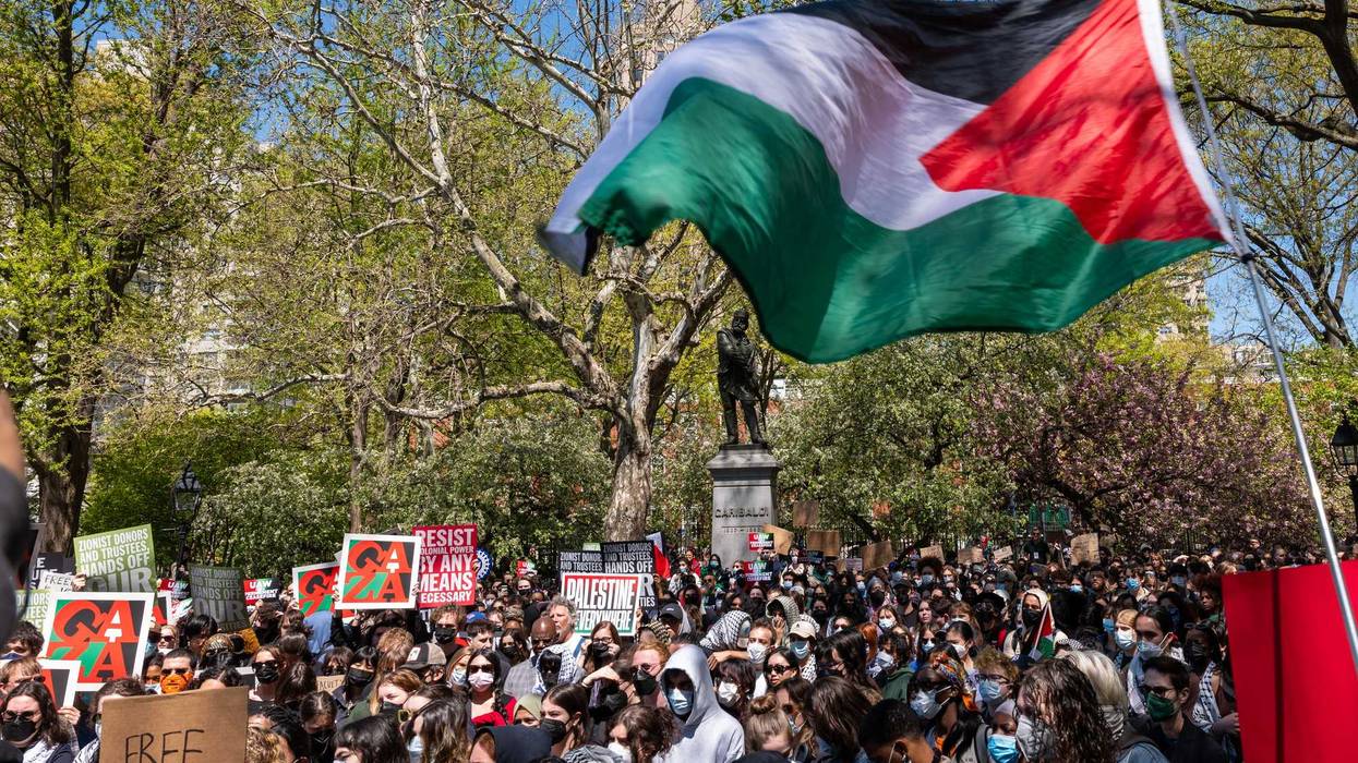New York University (NYU) students and faculty participate in a protest against Israel's war in Gaza at Washington Square Park on April 23, 2024 in New York City. NYU students have joined a growing number of students at colleges around the country calling for a ceasefire in Gaza and for their schools to divest from Israel.