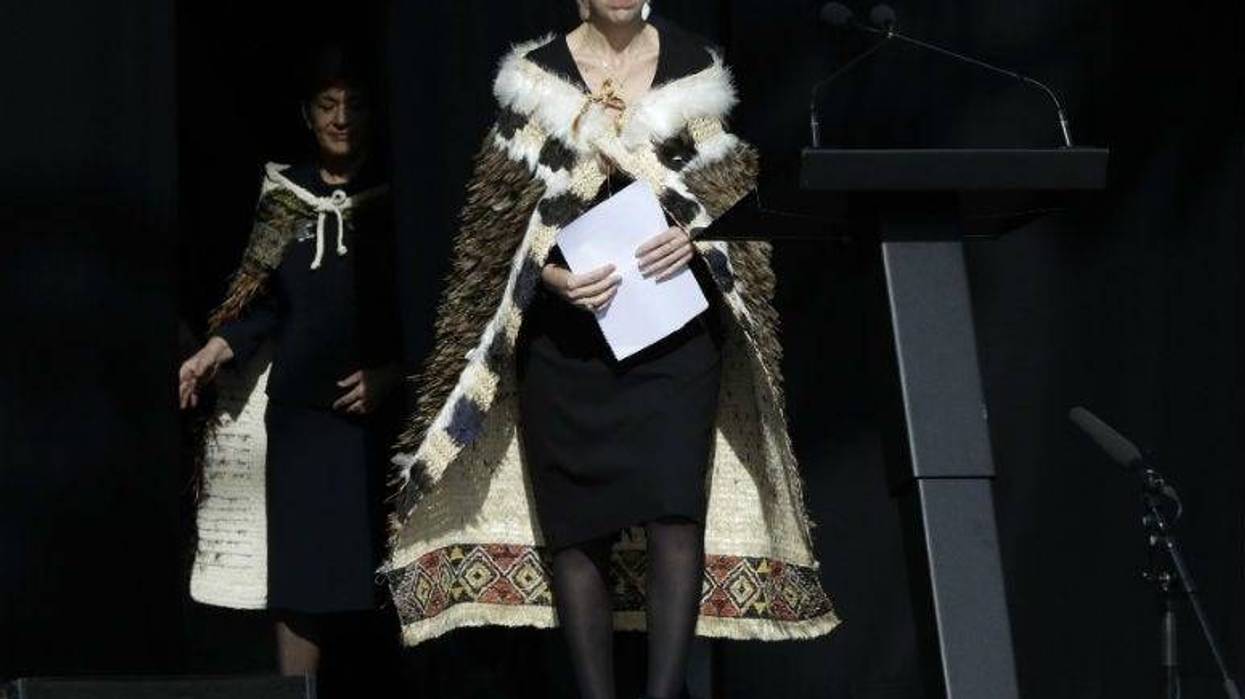 New Zealand Prime Minister Jacinda Ardern prepares to speak at the national remembrance service in Christchurch.