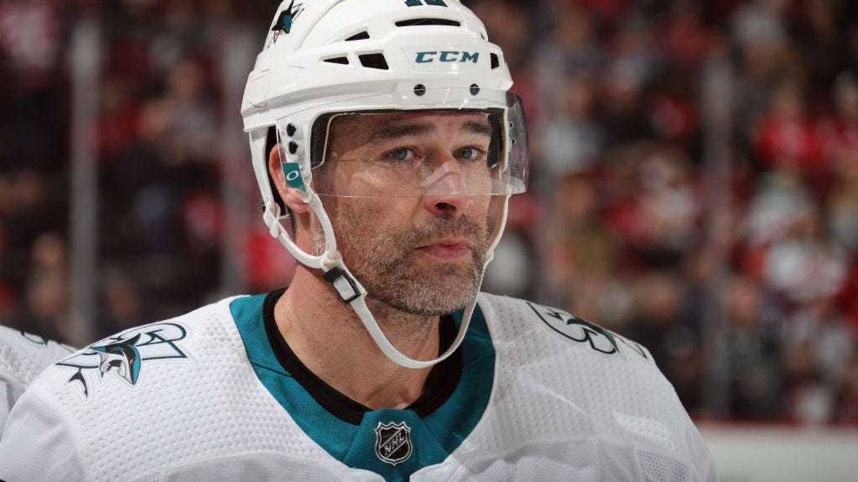 NEWARK, NEW JERSEY - FEBRUARY 20: Patrick Marleau #12 of the San Jose Sharks plays against the New Jersey Devils at the Prudential Center on February 20, 2020 in Newark, New Jersey. The Devils defeated the Sharks 2-1.