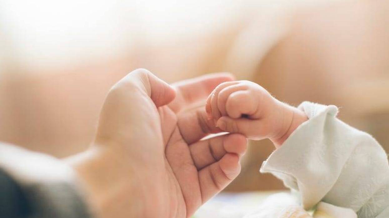 Newborn holding parent's hand
