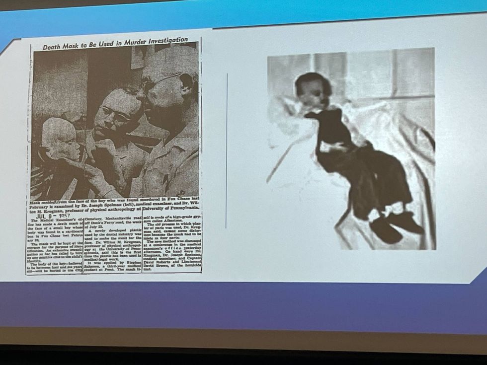 Newspaper clippings displayed by Philadelphia police Thursday as the identity of the "Boy in the Box," the body of a 4-year-old boy that was found in February 1957, was finally discovered to be Joseph Zarelli.