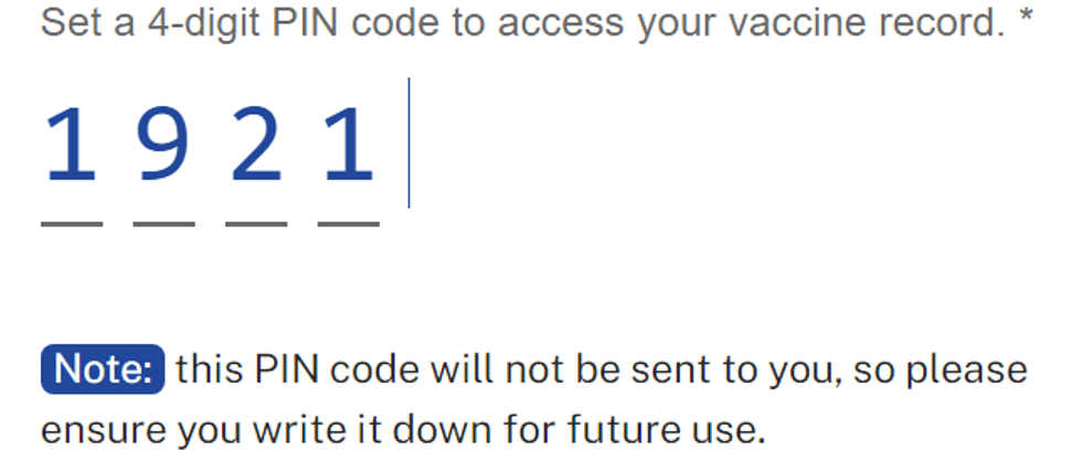 Next, create a 4-digit PIN code to access your vaccine card.