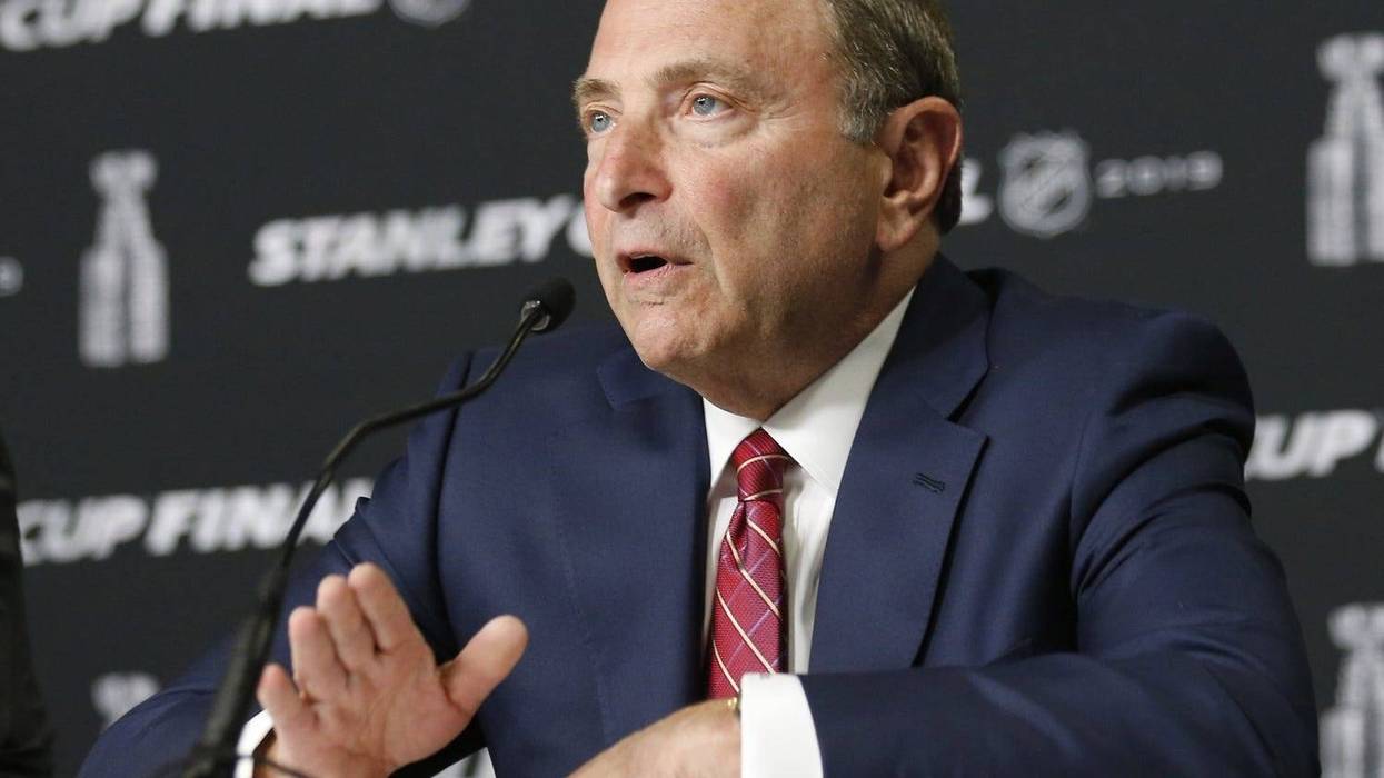 NHL commissioner Gary Bettman speaks at a press conference before game one of the 2019 Stanley Cup Final between the Boston Bruins and the St. Louis Blues at TD Garden.