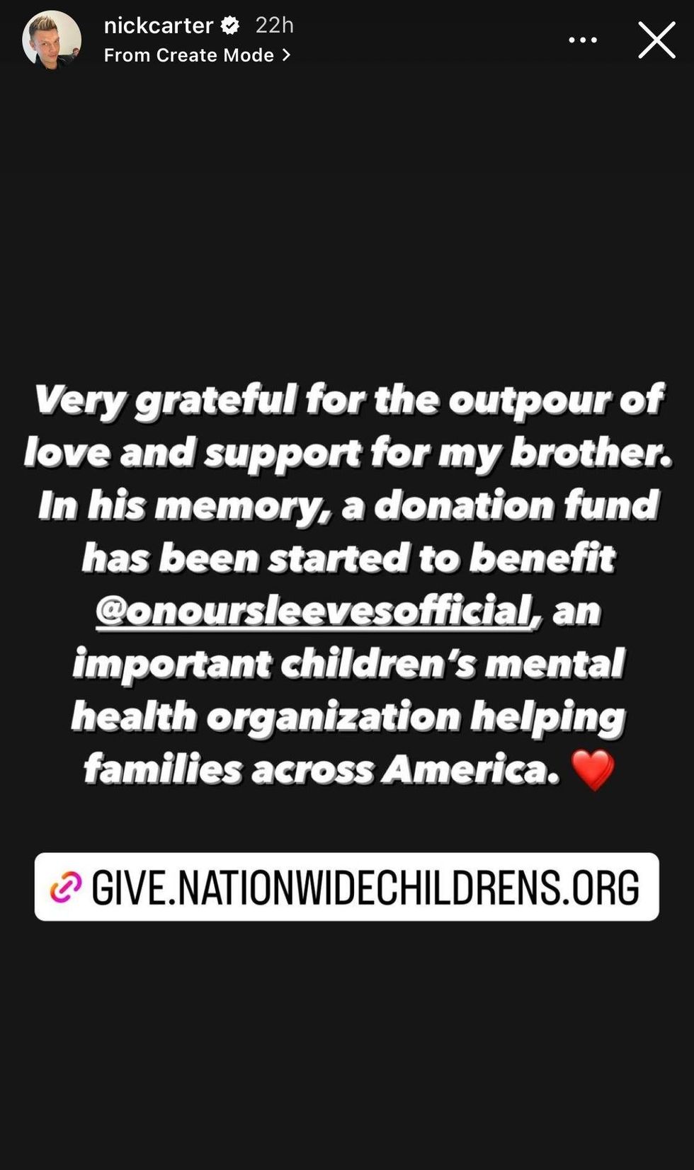 Nick Carter IG story