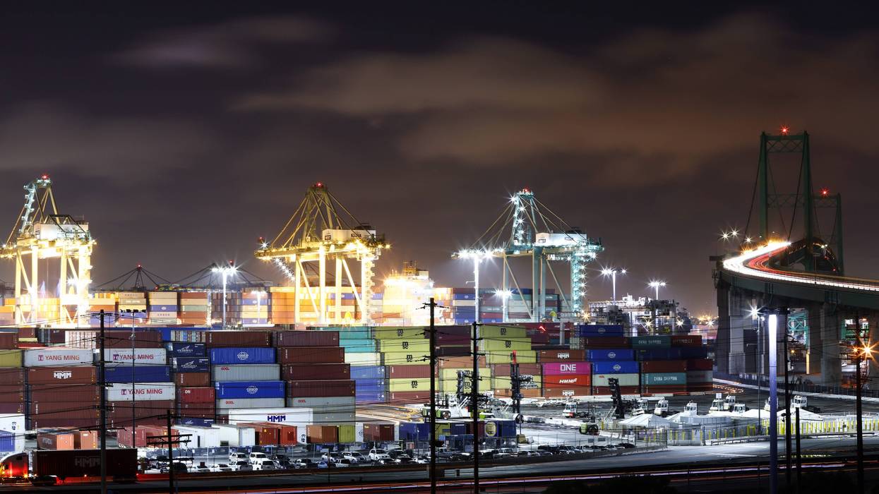 Nighttime operations continue at the Port of Los Angeles on October 25, 2021 in San Pedro, California.