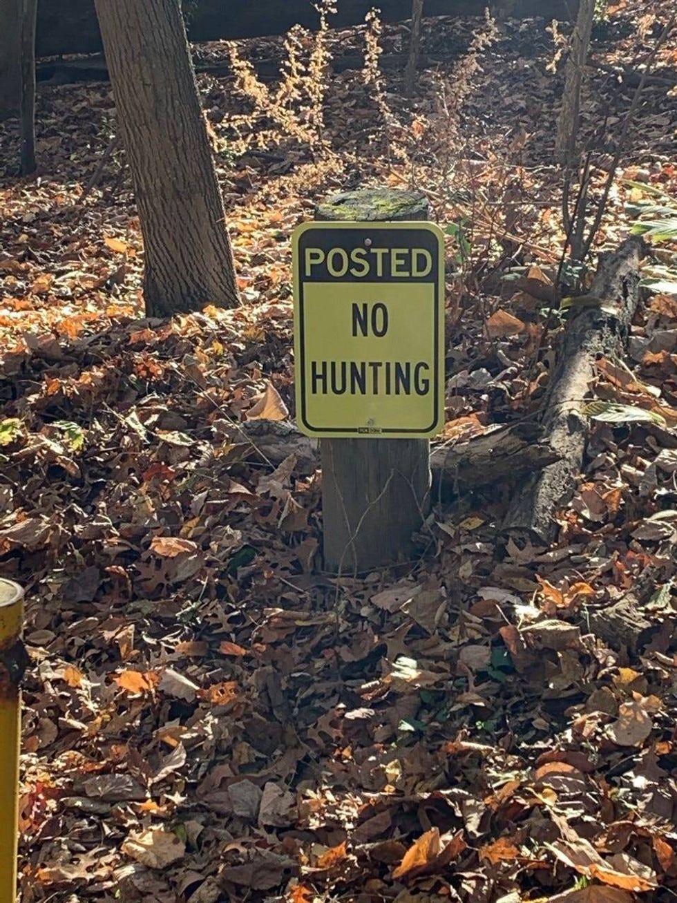 No Hunting sign in Frick Park