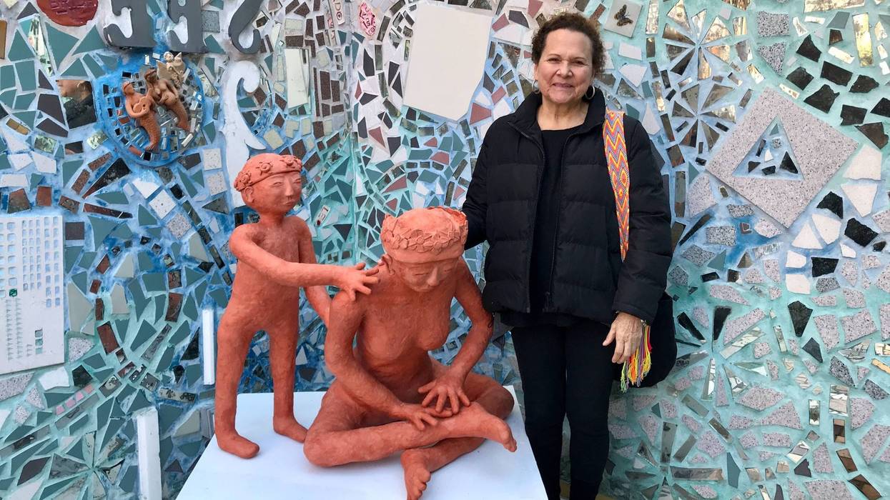 Nora Litz, of Puentes de Salud, is lead artist of the new exhibit "Vidas Suspendidas" at Philadelphia's Magic Gardens through November 18.
