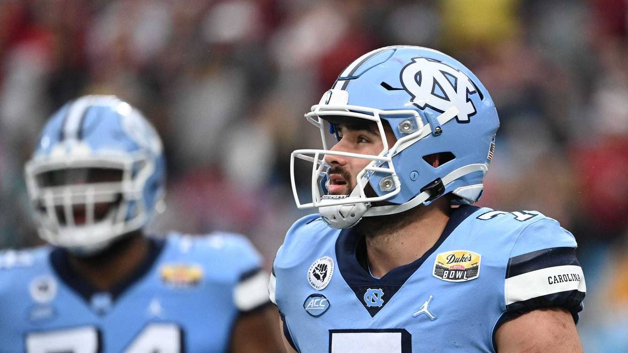 North Carolina Tar Heels quarterback Sam Howell (7) on the field in the third quarter during the 2021 Duke's Mayo Bowl