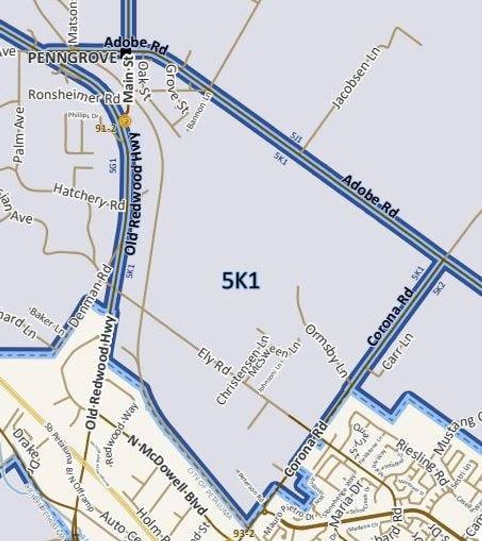 North of Corona Road South of Old Redwood Highway East of Petaluma city limits West of Adobe Road