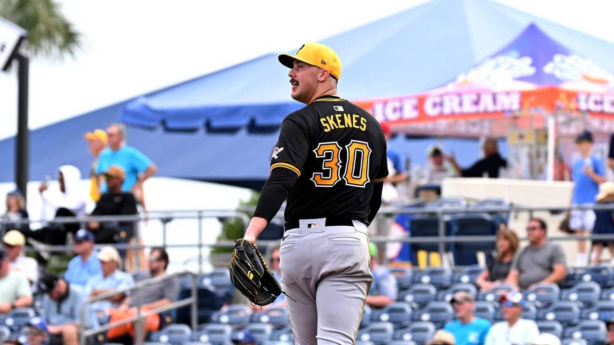 North Port, Florida, USA; Pittsburgh Pirates pitcher Paul Skenes (30) in the fourth inning of the spring training game against the Tampa Bay Rays