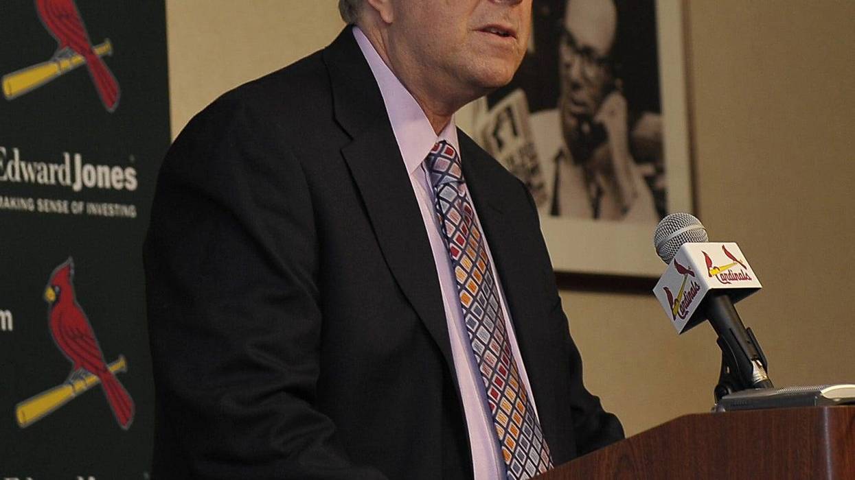 Nov 17, 2008; St. Louis, MO, USA; St. Louis chapter president of the Baseball Writers Association of America Rick Hummel speaks to the media