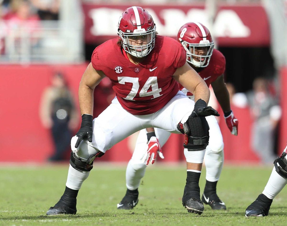 Nov 17, 2018; Tuscaloosa, AL, USA; Alabama Crimson Tide offensive lineman Jedrick Wills Jr. (74) during the second half against The Citadel Bulldogs at Bryant-Denny Stadium. Mandatory Credit: Marvin Gentry-USA TODAY Sports