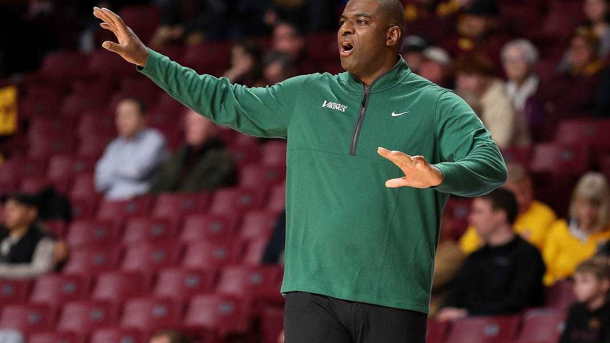Nov 19, 2024; Minneapolis, Minnesota, USA; Cleveland State Vikings head coach Daniyal Robinson reacts during the first half against the Minnesota Golden Gophers at Williams Arena.