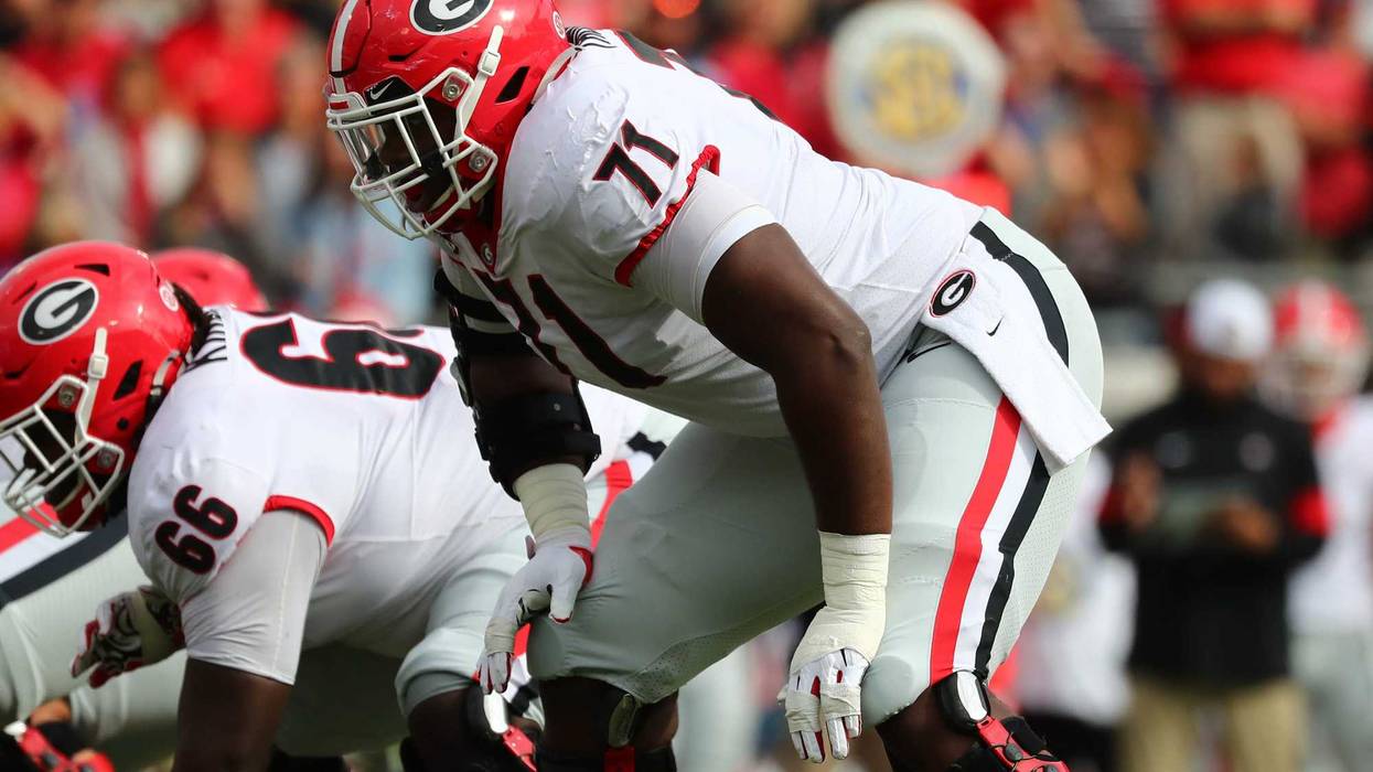 Nov 2, 2019; Jacksonville, FL, USA; Georgia Bulldogs offensive lineman Andrew Thomas (71) during the first quarter at TIAA Bank Field.