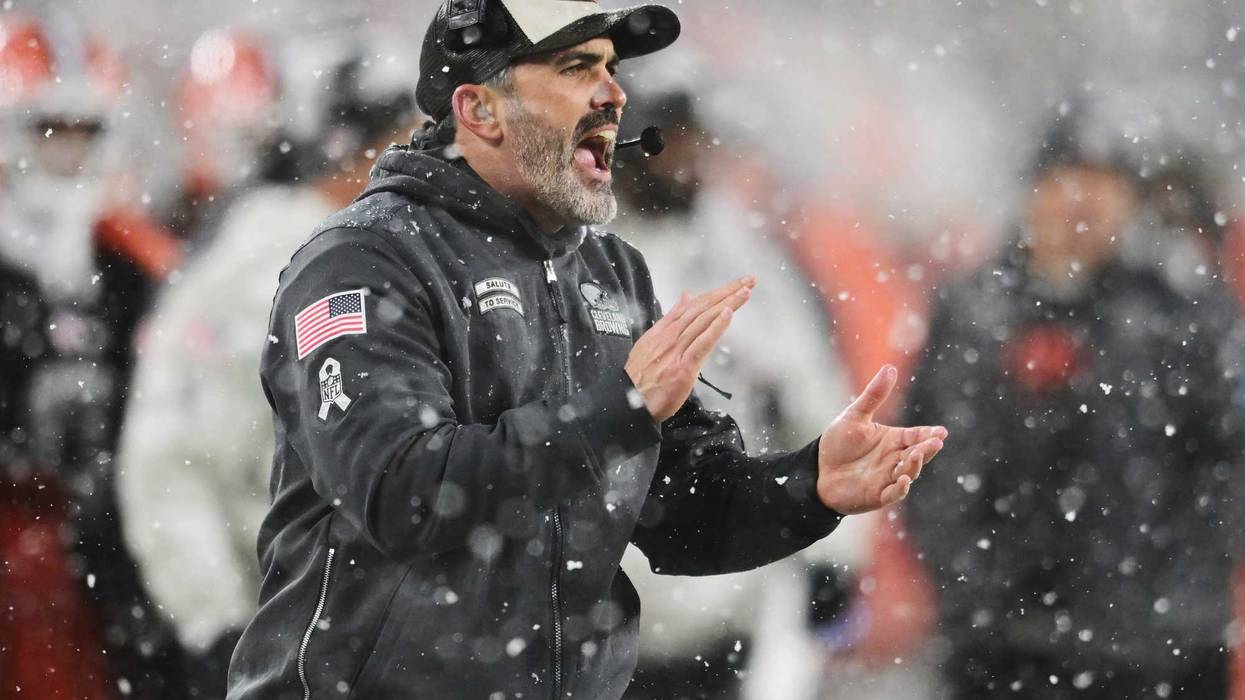 Nov 21, 2024; Cleveland, Ohio, USA; Cleveland Browns head coach Kevin Stefanski reacts during the second half against the Pittsburgh Steelers at Huntington Bank Field.