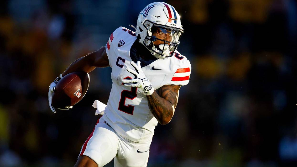 Nov 25, 2023; Tempe, Arizona, USA; Arizona Wildcats wide receiver Jacob Cowing (2) against the Arizona State Sun Devils in the first half of the Territorial Cup at Mountain America Stadium.