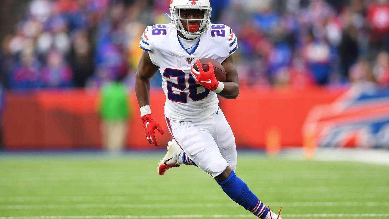 Nov 3, 2019; Orchard Park, NY, USA; Buffalo Bills running back Devin Singletary (26) runs with the ball against the Washington Redskins during the first quarter at New Era Field. Mandatory Credit: Rich Barnes-USA TODAY Sports