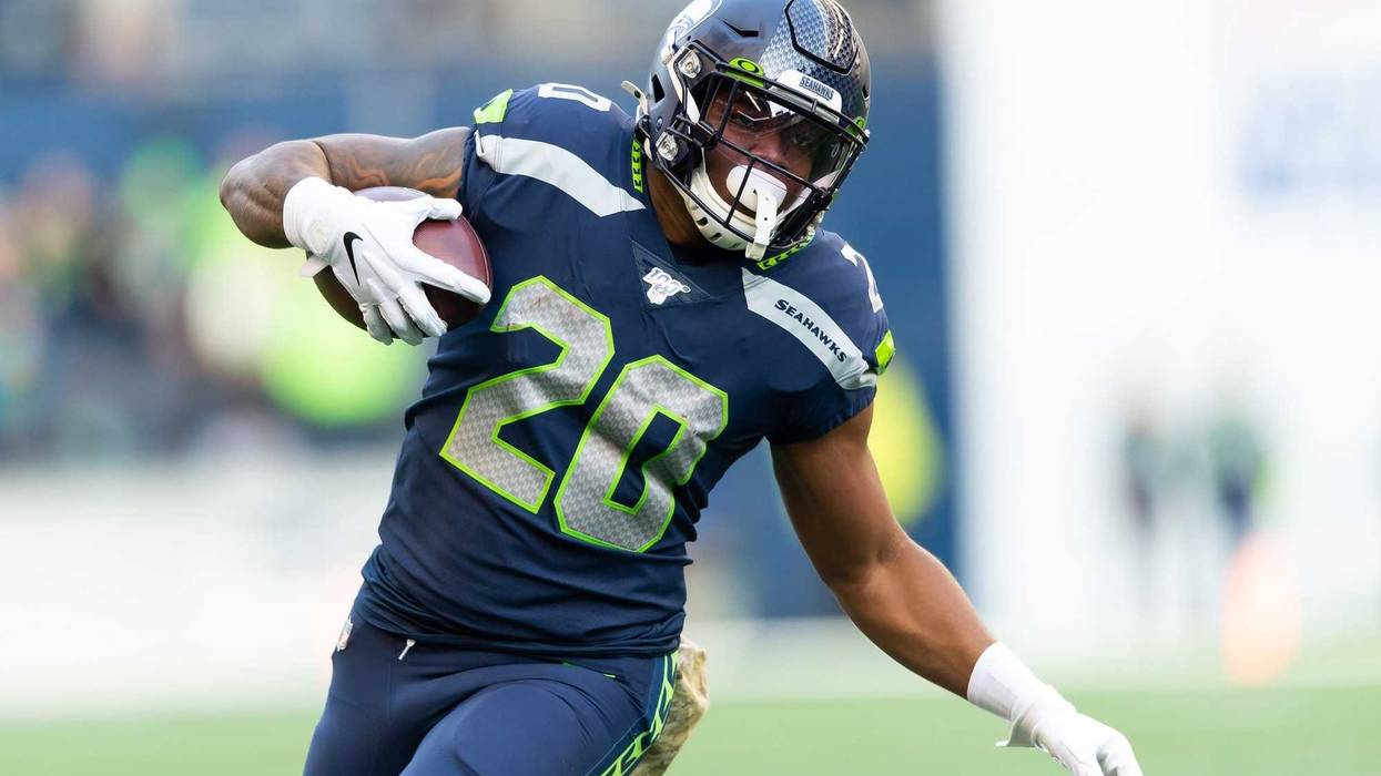 Nov 3, 2019; Seattle, WA, USA; Seattle Seahawks running back Rashaad Penny (20) carries the ball against the Tampa Bay Buccaneers during the second half at CenturyLink Field. Seattle defeated Tampa Bay 40-34. Mandatory Credit: Steven Bisig-USA TODAY Sport