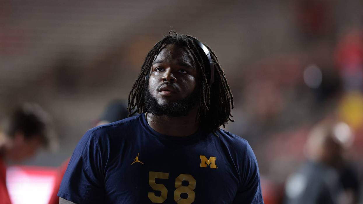 Nov 5, 2022; Piscataway, New Jersey, USA; Michigan Wolverines defensive lineman Mazi Smith (58) on the field before the game against the Rutgers Scarlet Knights at SHI Stadium.