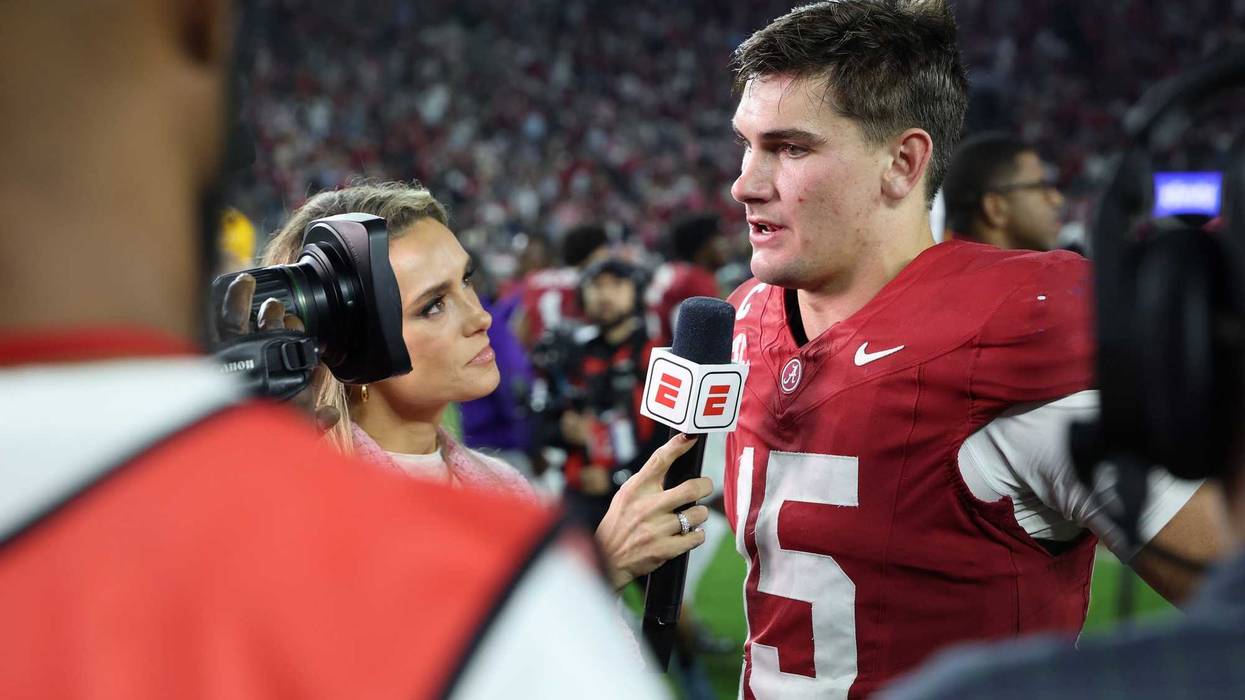 Nov 8, 2025; Tuscaloosa, Alabama, USA; Alabama Crimson Tide quarterback Ty Simpson (15) speaks to the media after the game against the Louisiana State Tigers at Saban Field at Bryant-Denny Stadium.