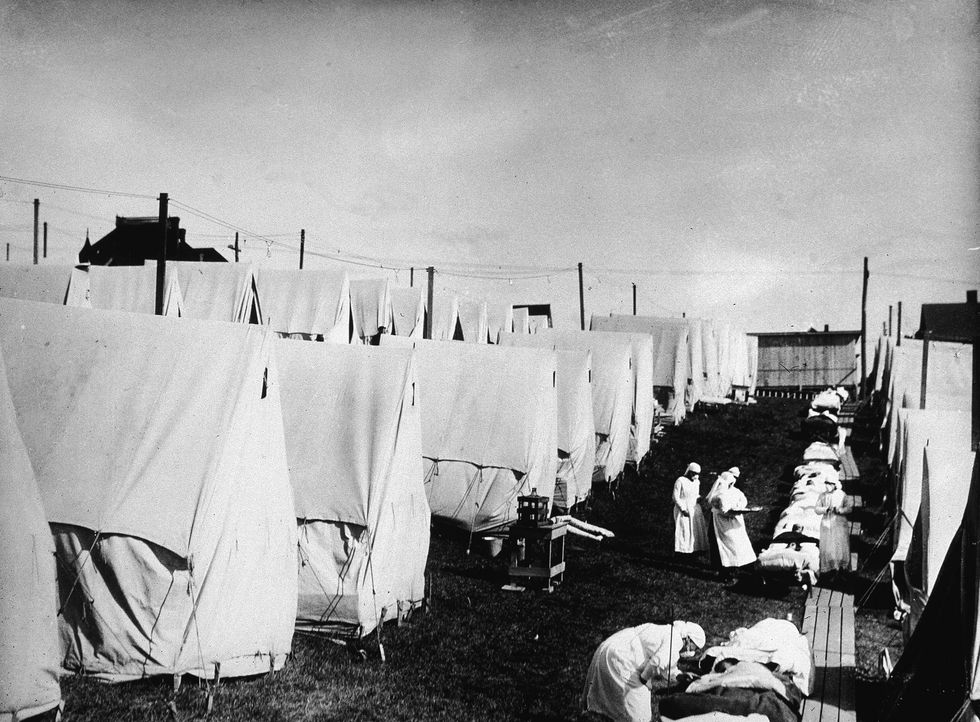 Nurses care for Spanish Flu patients in tents