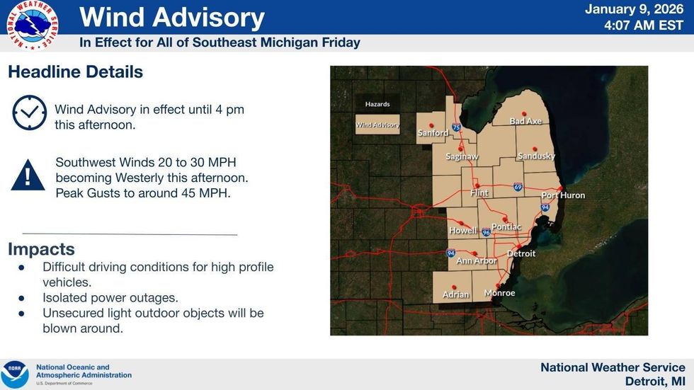 NWS map wind advisory