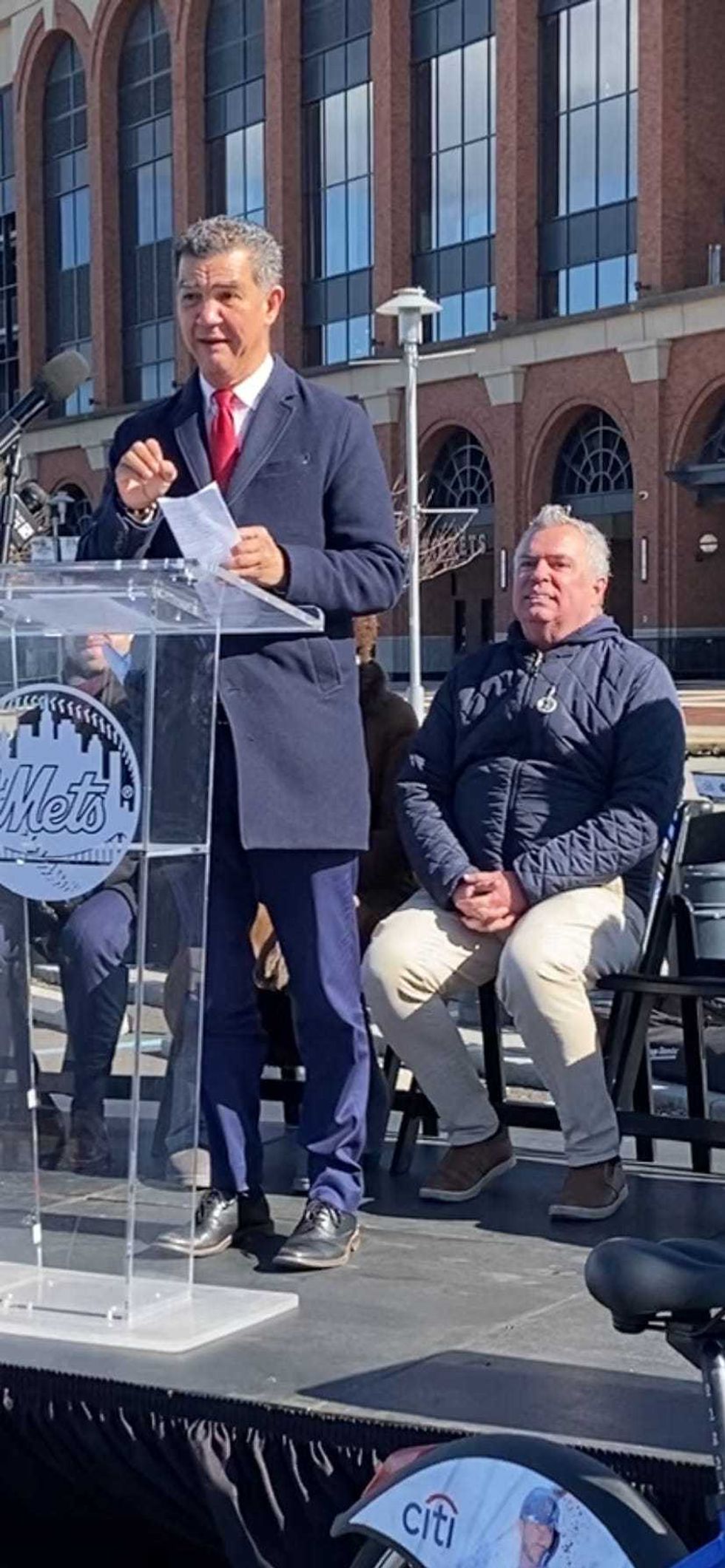 NYC Department of Transportation commissioner Ydanis Rodríguez speaks at a ribbon-cutting ceremony for the installation of Citi Bike at Citi Field on March 21, 2024.