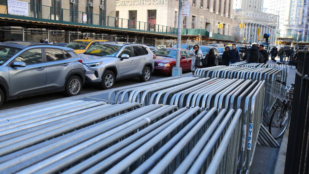 NYPD barricades are seen in Lower Manhattan on March 20, 2023