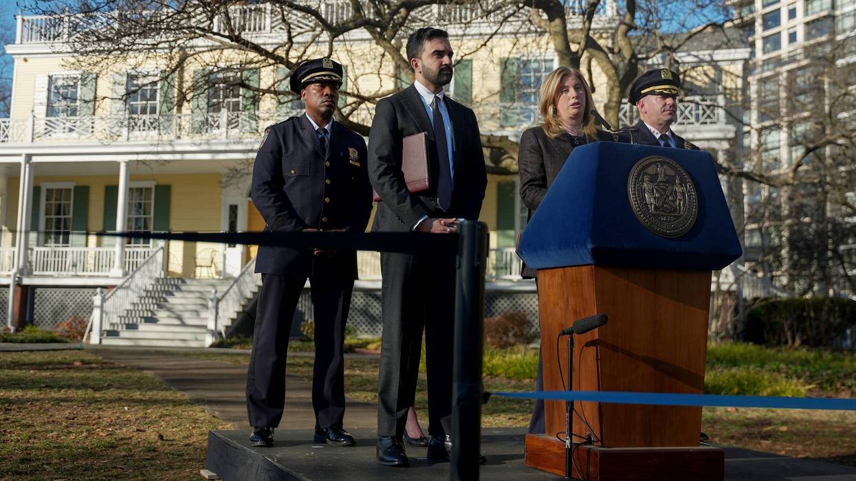 NYPD commissioner Jessica Tisch speaks during a news conference with New York Mayor Zohran Mamdani at Gracie Mansion, Monday, March 9, 2026, in New York